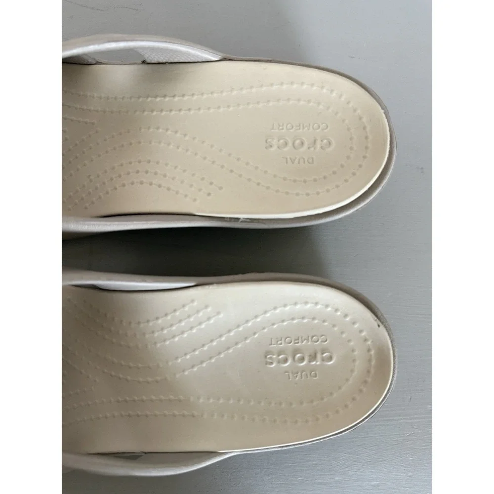 Crocs Sanrah Strappy Wedge Slide Sandals Womens Size 9 Taupe Comfort Casual